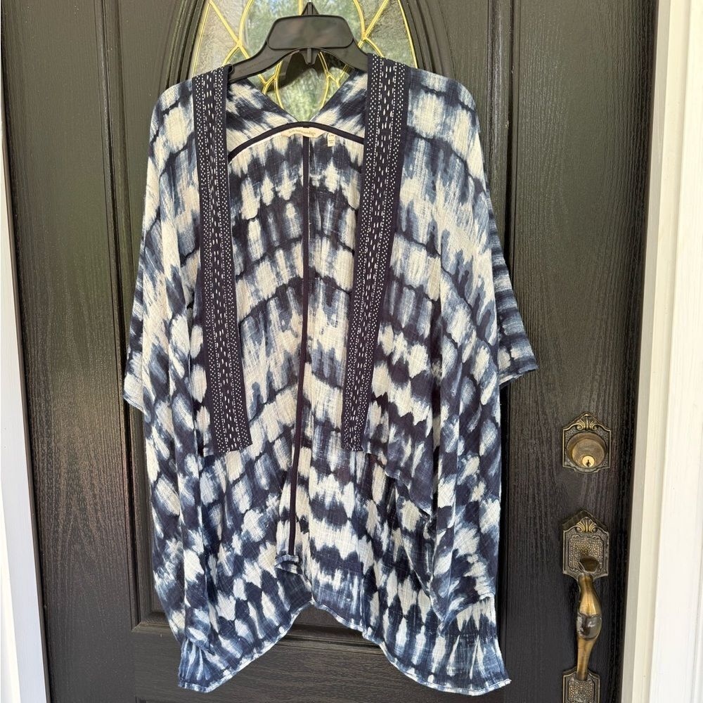 Soft Surroundings Blue and White Tie-Dye Kimono - L/XL - Excellent Condition